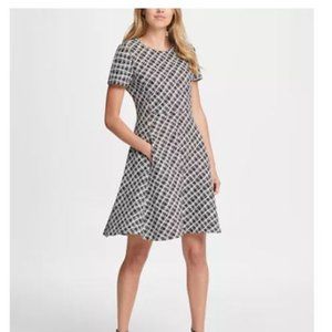 DKNY Wavey Plaid Short Sleeve Fit & Flare Dress